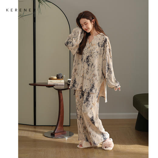 【可人儿&幽兰】秋冬金丝绒睡衣女秋款民族风长袖开衫薄款家居服 商品图5