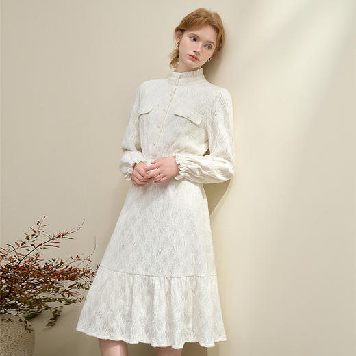 法式浪漫氛围感气质长袖连衣裙女秋季木耳边连衣裙V4243202 商品图3