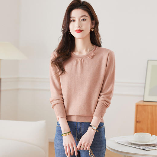 CC-17-2245秋冬打底衫女士针织上衣2024新款圆领蝴蝶结内搭镶钻毛衣 商品图2