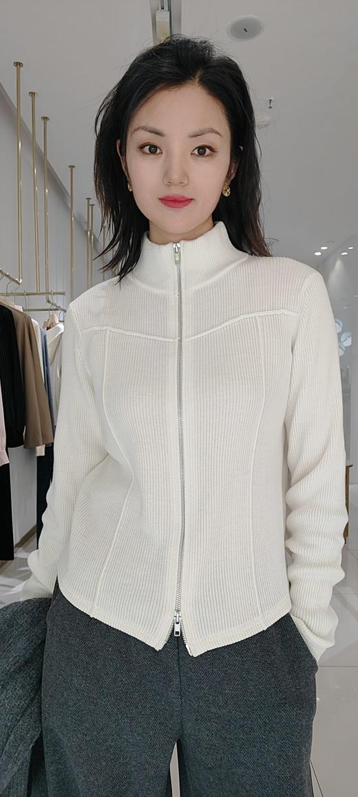 482423秋冬款 双头拉链针织毛衣开衫外套 白色/灰色 商品图12