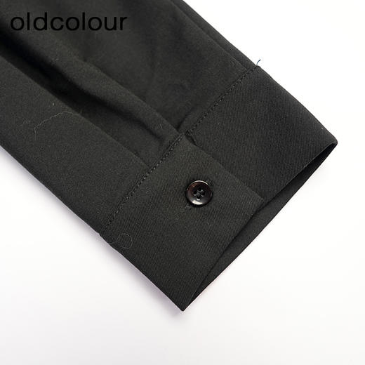 oldcolour黑色气质百搭高级感翻领短款长袖针织拼接衬衫女GN31013804 商品图3