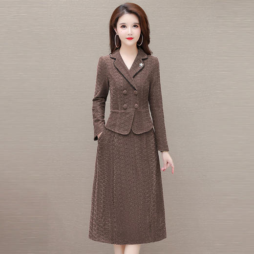 QYM-LRX-NFB30 -Y加绒保暖连衣裙秋冬季新款西装领时尚拼结假两件长袖A字裙 商品图1