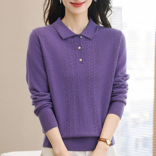 CC-38-6275简约大码100纯羊毛娃娃领减龄秋冬新款宽松女士针织打底衫厚毛衣 商品图2