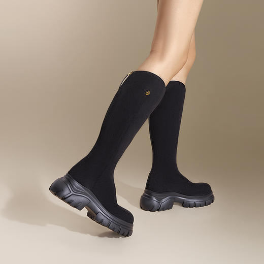 千百度厚底潮流弹力袜靴女冬季增高长靴瘦瘦靴A24537539 商品图4