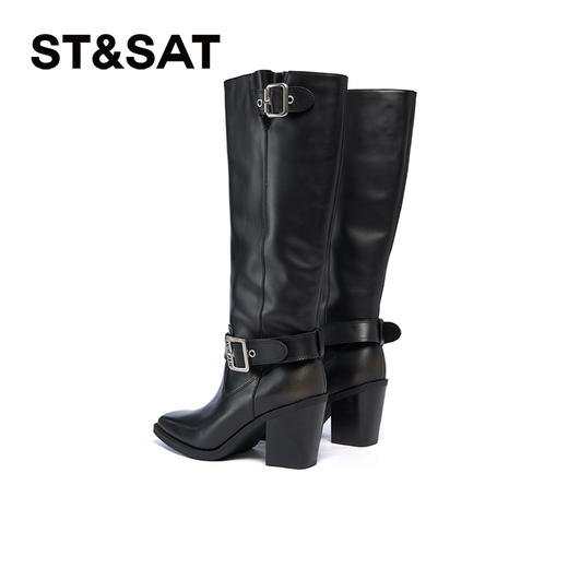 星期六时尚简约扣带粗跟显瘦长筒靴SSC4117373 商品图2