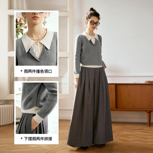 OLrain欧芮儿灰色套头毛衣女秋季2024年新款通勤百搭假两件针织衫 商品图2