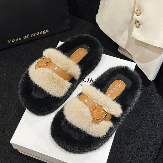 【柔软舒适、防滑耐磨】厚底毛毛拖鞋，脚趾舒适不勒；防滑耐磨底，走路更安心；个性鞋头设计，独特时尚感；舒适柔软面料，给你温暖护理。 商品图7