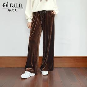
OLrain欧芮儿直筒休闲裤女秋季2024新款复古丝绒抽绳宽松显瘦裤子