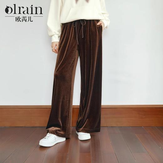 
OLrain欧芮儿直筒休闲裤女秋季2024新款复古丝绒抽绳宽松显瘦裤子 商品图0