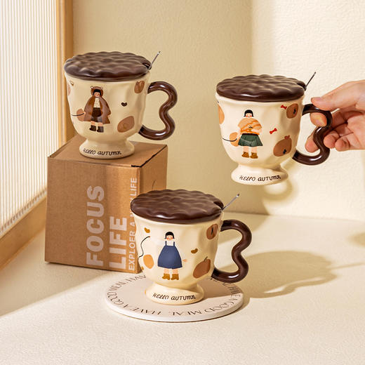 摩登主妇陶瓷马克杯带盖勺早餐杯咖啡杯家用喝水杯特别好看的杯子 商品图2