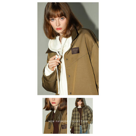 COCOBELLA[双面穿]英伦风格纹毛呢外套女气质PU领大衣SC0048 商品图2