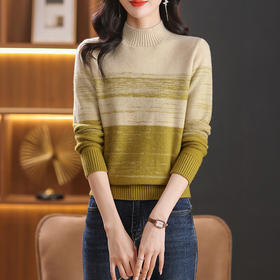 CC-103-1391秋冬季女士打底衫2024新款洋气半高领撞色小个子宽松毛衣