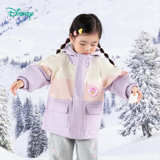 【时尚撞色户外服】秋冬女童连帽防风卡通加绒保暖外套ZD3DS037 商品图3