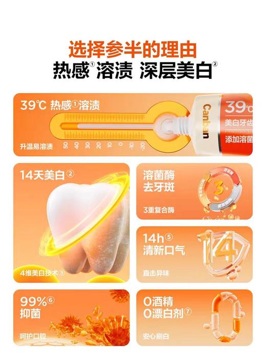 【春上新】9楼母婴生活馆 参半可清牙膏溶菌酶热感39°溶渍美白清新口气牙菌斑含氟成人95g 吊牌价：39.9元 活动价：33.9元 商品图3