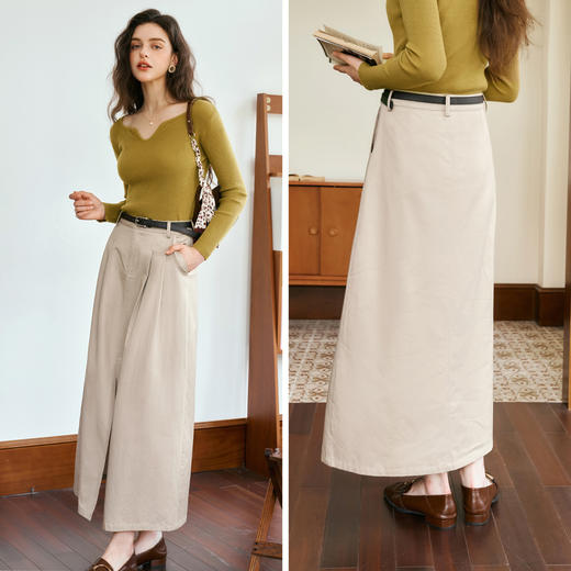 
OLrain欧芮儿卡其色半身裙女秋季2024年新款高腰显瘦百搭宽松长裙 商品图1