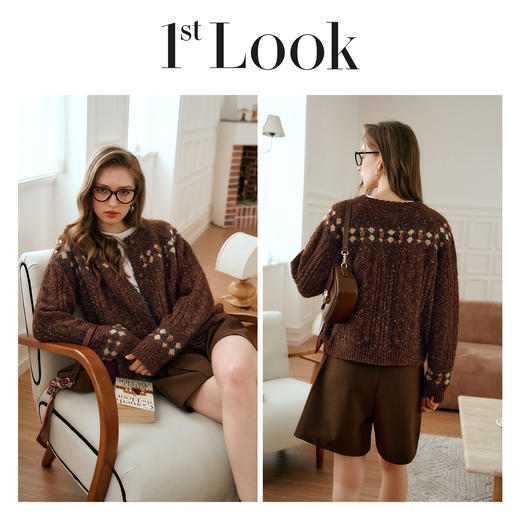 OLrain欧芮儿法式棕咖色毛衣女秋季慵懒风宽松显瘦针织开衫外套 商品图3