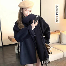 西遇中长款米色斗篷大衣女秋季新款保暖简约设计感毛呢外套SS141158