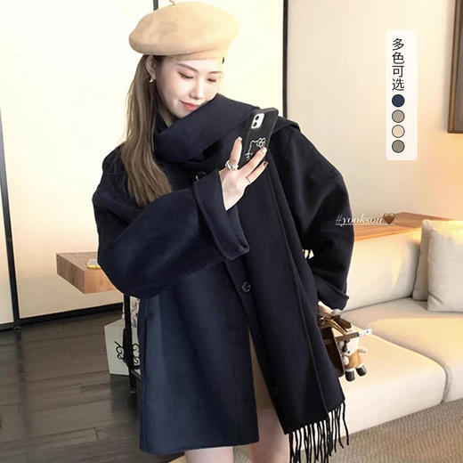 西遇中长款米色斗篷大衣女秋季新款保暖简约设计感毛呢外套SS141158 商品图0