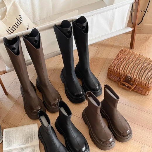 尺码偏小，建议拍大一码！百搭厚底瘦瘦靴  长靴/短靴 可盐可甜美式复古风，舒适内里 上脚轻松提穿不费劲，防滑大底 商品图1