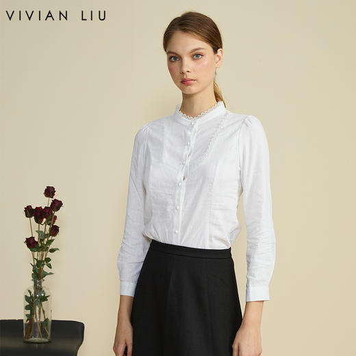 VIVIAN LIU薇薇安刘R2443002初秋女装新款花边单排扣修身外搭衬衫 商品图0
