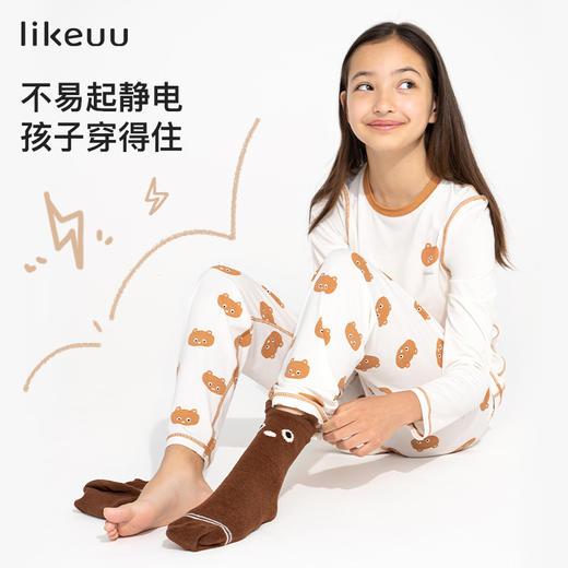 likeuu袜子好奇小熊半边绒家居袜儿童男女睡眠袜保暖袜ZY 商品图2