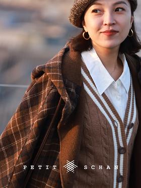 慢条斯理 羊毛羊驼毛复古格纹双面呢连帽大衣