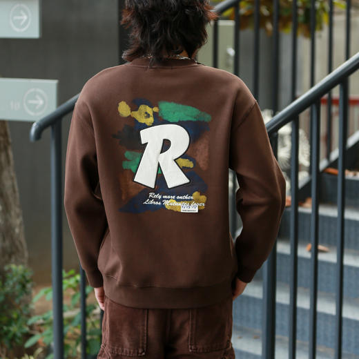 DRONKOO 2024 圆领左胸后幅R贴布绣加彩色涂鸦复合绒厚卫衣 商品图4