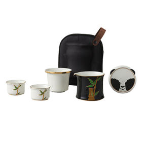 五粮文创·熊猫快客杯茶具套装（黑色款） *1套