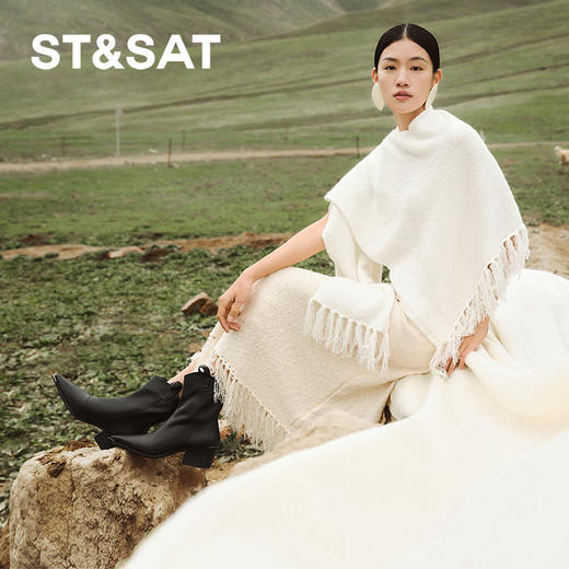 星期六极简风金属尖头显瘦粗跟时装靴SSC4116080 商品图2