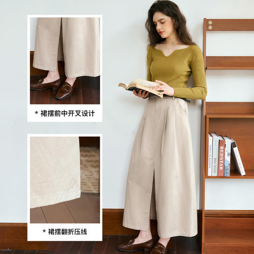 
OLrain欧芮儿卡其色半身裙女秋季2024年新款高腰显瘦百搭宽松长裙 商品图2