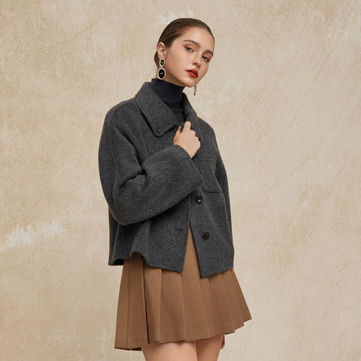 PH938斯尔丽24新款短款小方领小个子减龄时尚显高箱型双面呢大衣 商品图8