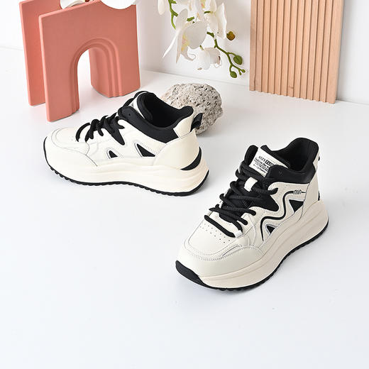 经典鲨2024年冬季新款时尚韩版拼色高帮平底休闲鞋跑步鞋女KW279-D58311 商品图2