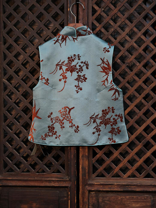 盛唐牡丹| 宝石蓝底色真丝漳绒马甲 商品图5