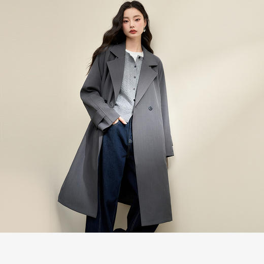 西遇英伦风复古垂感宽松长款风衣女秋季高级感外套V3742710 商品图0