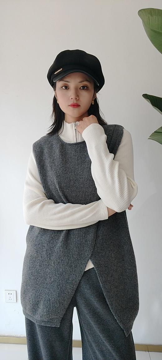 482423秋冬款 双头拉链针织毛衣开衫外套 白色/灰色 商品图13