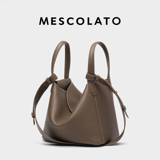 MESCOLATO意大利头层牛皮通勤女单肩包质感水桶包斜跨菜篮子 商品图1