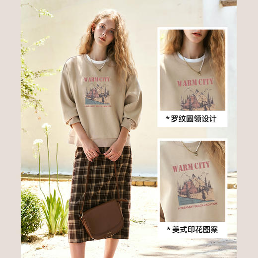 OLrain欧芮儿美式圆领卫衣女秋季2024年新款复古宽松休闲印花上衣 商品图2