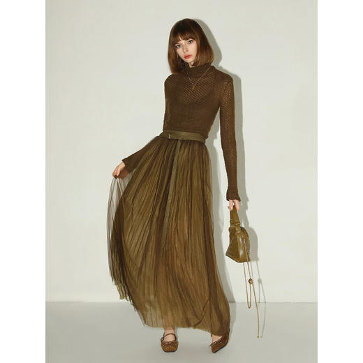 COCOBELLA手工压褶金葱网纱大摆半身裙气质长裙礼服裙HS7065 商品图1