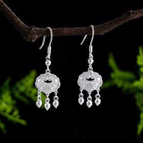 子佩集S990银【福秀锁】耳环【LEH000053】纯银花丝锁2410