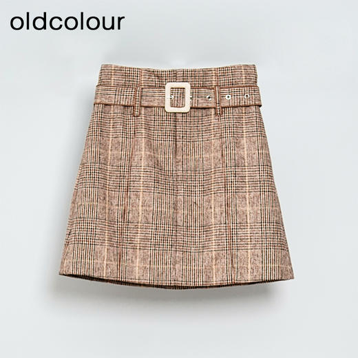 oldcolour冬季高腰显瘦A字格子气质通勤百搭短款半身裙女L42061275 商品图0