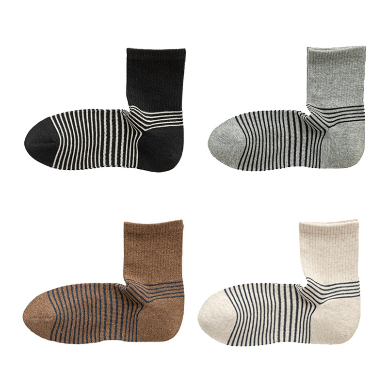 【直角条纹男精梳棉袜】男士直角长袜条纹秋冬厚款袜子高含棉长筒袜无骨保暖