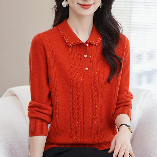 CC-38-6275简约大码100纯羊毛娃娃领减龄秋冬新款宽松女士针织打底衫厚毛衣 商品图0