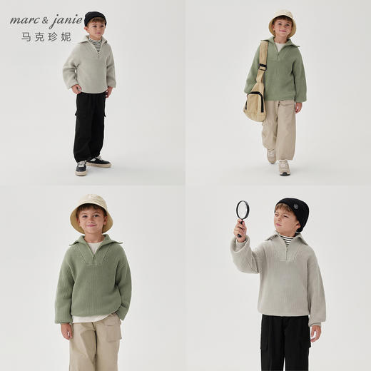 马克珍妮男童城市户外宽松翻领针织衫儿童毛衣2024冬装新款241068 商品图1