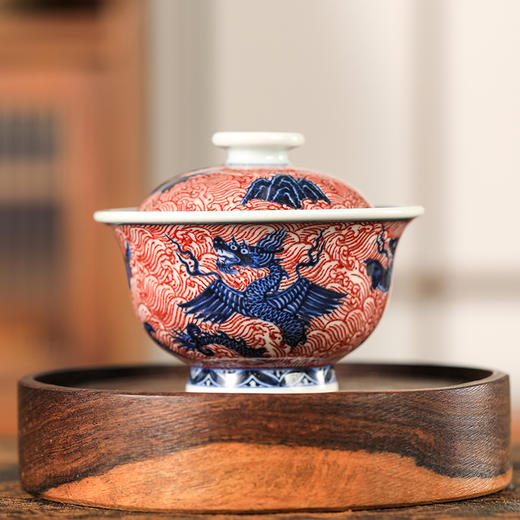 永明尚玩釉里红明海八怪二才盖碗 商品图0