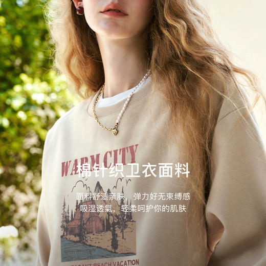 OLrain欧芮儿美式圆领卫衣女秋季2024年新款复古宽松休闲印花上衣 商品图3