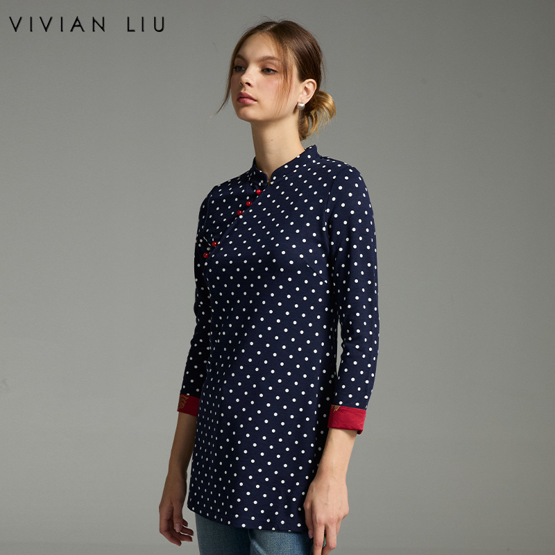 VIVIAN LIU薇薇安刘R2457301秋女装新款圆领国风长袖针织连衣裙