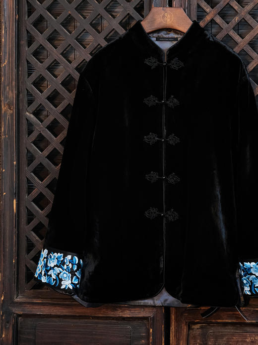 盛唐牡丹| 三蓝打籽绣丝绒双面穿外套 商品图2