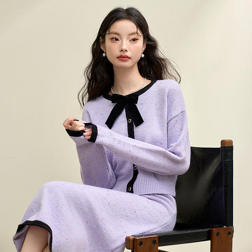法式优雅小香风针织套装女早春蝴蝶结外套搭半裙两件套V4242916 商品图2