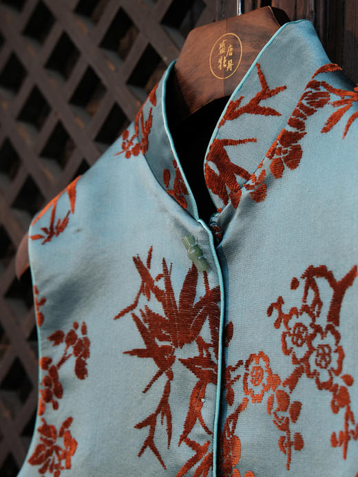 盛唐牡丹| 宝石蓝底色真丝漳绒马甲 商品图2