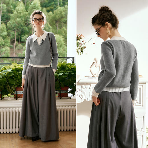 OLrain欧芮儿灰色套头毛衣女秋季2024年新款通勤百搭假两件针织衫 商品图1